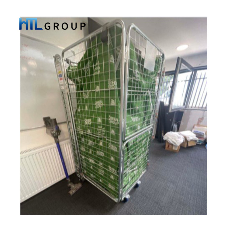 Customized foldable nestable storage steel roll laundry warehouse cage trolley