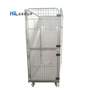 Customized foldable nestable storage steel roll laundry warehouse cage trolley