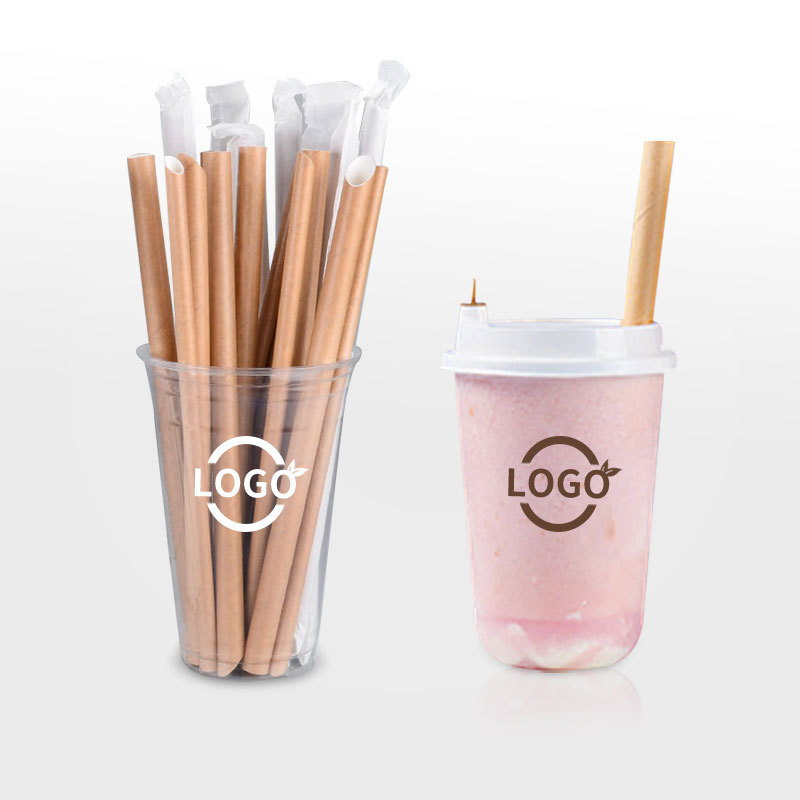 Eco friendly disposable kraft paper straw biodegradable bubble tea paper straw Individually wrapped paper drinking straw