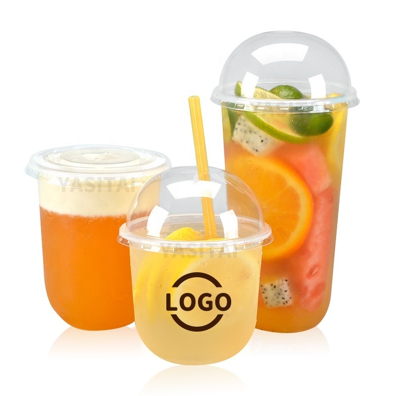 Logo Printed U-shaped Plastic Cups 500ml PP U Shape Bubble Tea Cold Cup