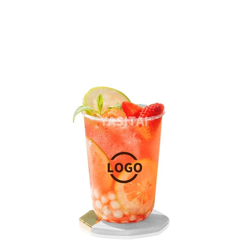 Logo Printed U-shaped Plastic Cups 500ml PP U Shape Bubble Tea Cold Cup