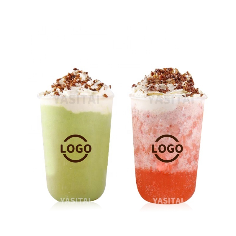 Logo Printed U-shaped Plastic Cups 500ml PP U Shape Bubble Tea Cold Cup