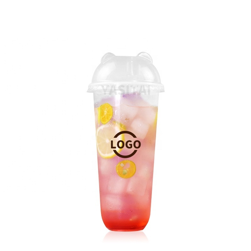 Logo Printed U-shaped Plastic Cups 500ml PP U Shape Bubble Tea Cold Cup