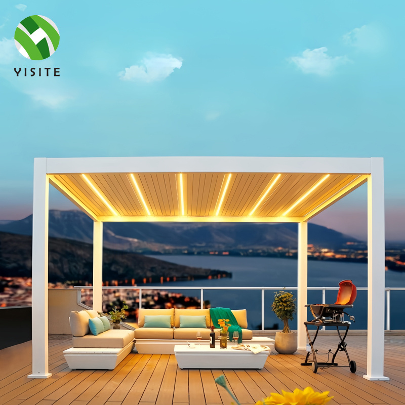 Outdoor Louvered Pergola Patio Hardtop Gazebo Sun Shade Shelter Adjustable Metal Roof Hardtop Gazebos for Deck Patio Garden Yard