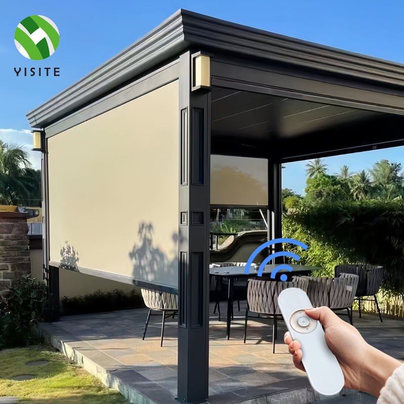 YISITE Electric  blind pvc outdoor vertical shade roller shutter windproof  restaurant garden pavilion zipper roller shutter