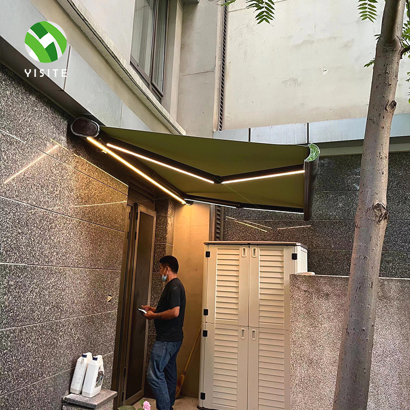 Customized hot selling outdoor garden aluminum folding arm awning electric retractable with led light full cassette awning