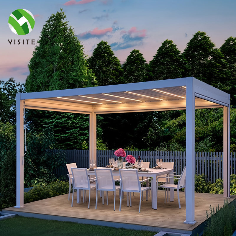 Outdoor Louvered Pergola Patio Hardtop Gazebo Sun Shade Shelter Adjustable Metal Roof Hardtop Gazebos for Deck Patio Garden Yard