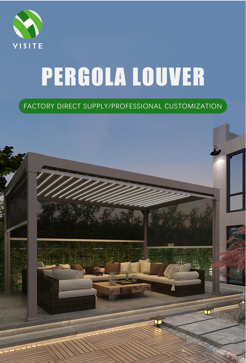 Outdoor Louvered Pergola Patio Hardtop Gazebo Sun Shade Shelter Adjustable Metal Roof Hardtop Gazebos for Deck Patio Garden Yard