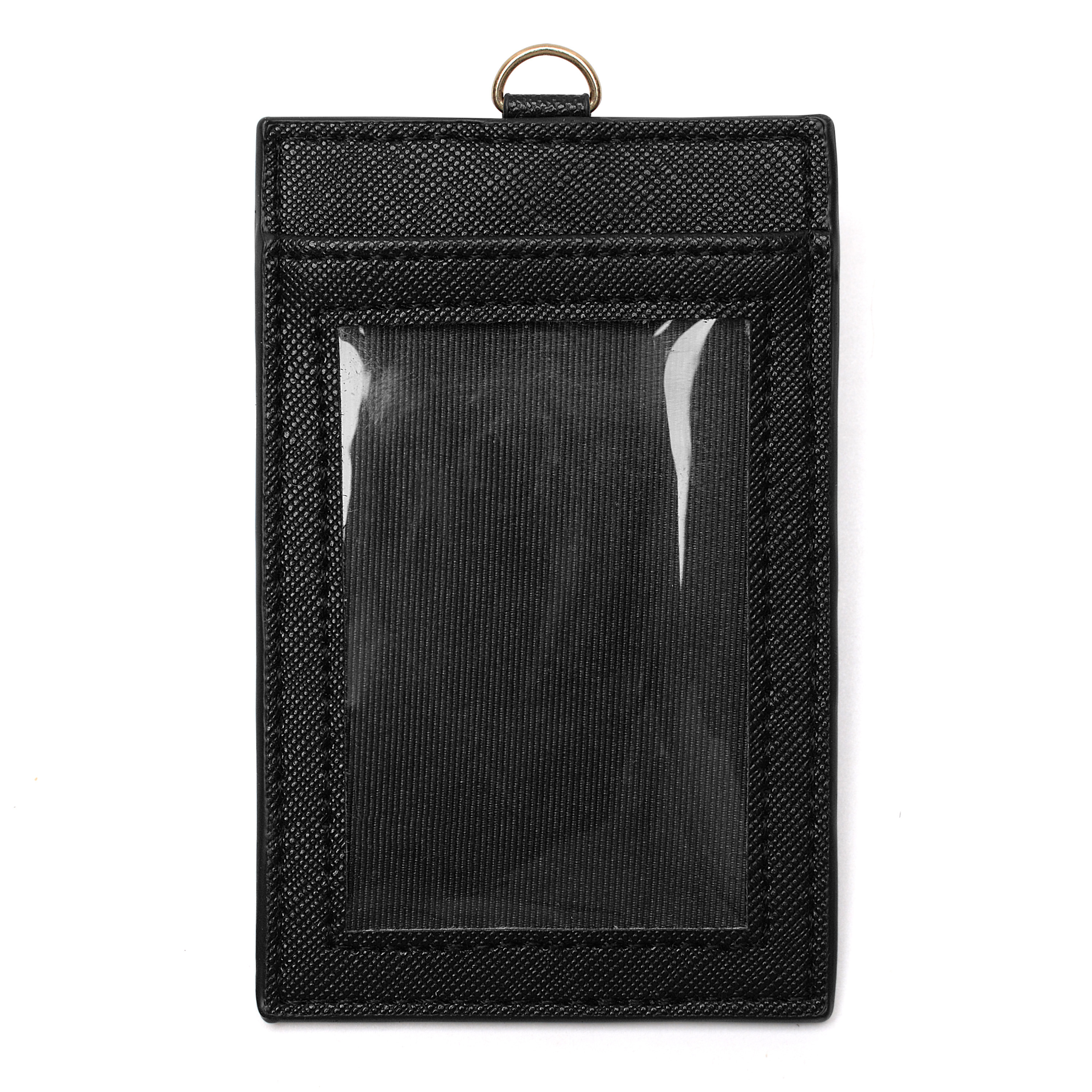 Genuine Leather With Transparent PVC Name ID Card Badge Cardholder With Ribbon Lanyard Display Case Recessed Trading Card Holder