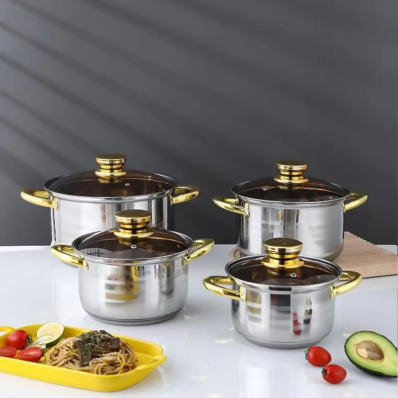 12pcs cookware non stick 304 stainless steel cookware sets aluminium cooking pot soup set