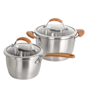 All Purpose High Conductivity 304 Stainless Steel Milk Pot Soup & Stock Pot with Steamer and Glass Lid Set