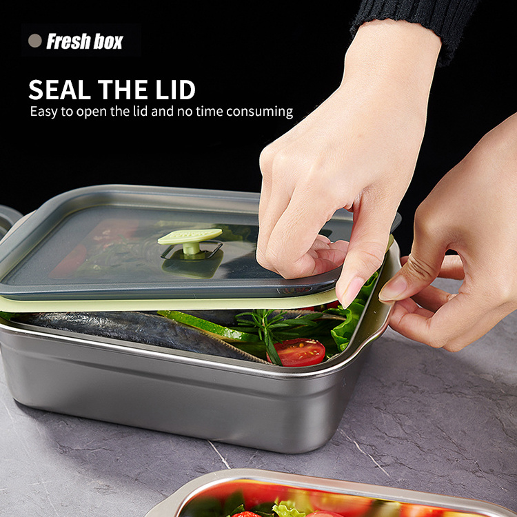 Stackable Airtight Stainless Steel Food Storage Container 4 Sizes Vacuum Sealed Fresh Keeping Lunch Box with PP Lid