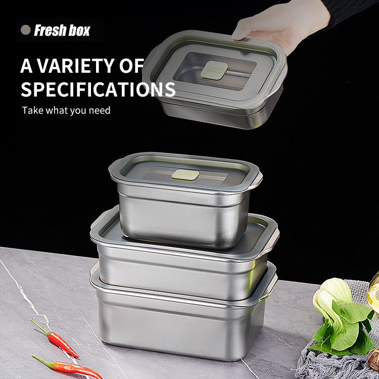 Stackable Airtight Stainless Steel Food Storage Container 4 Sizes Vacuum Sealed Fresh Keeping Lunch Box with PP Lid