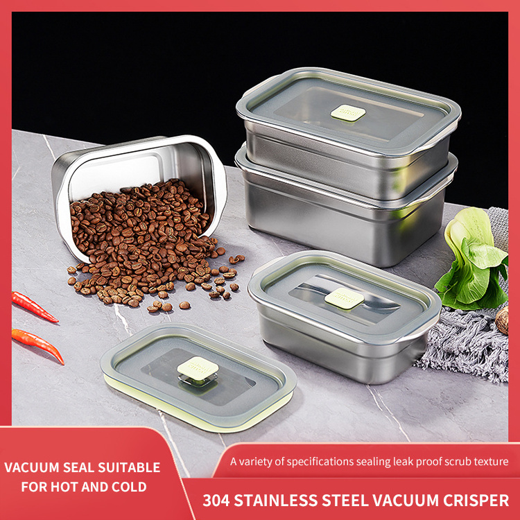 Stackable Airtight Stainless Steel Food Storage Container 4 Sizes Vacuum Sealed Fresh Keeping Lunch Box with PP Lid