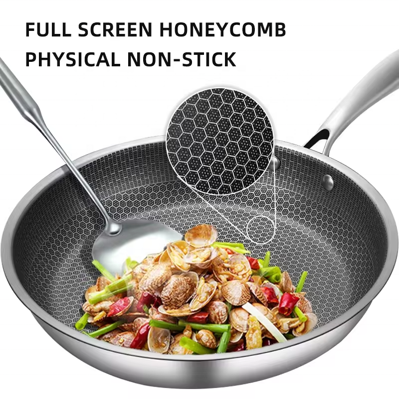 Non Stick Stainless Steel Cooking Steak Induction Honeycomb Coating Panci Frypan wok Frying Pan