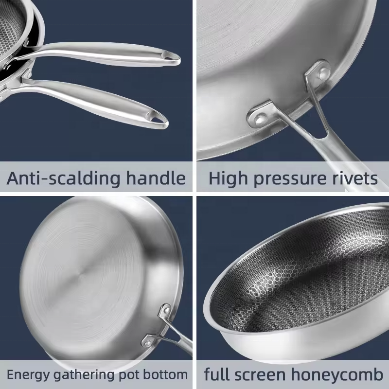 Non Stick Stainless Steel Cooking Steak Induction Honeycomb Coating Panci Frypan wok Frying Pan