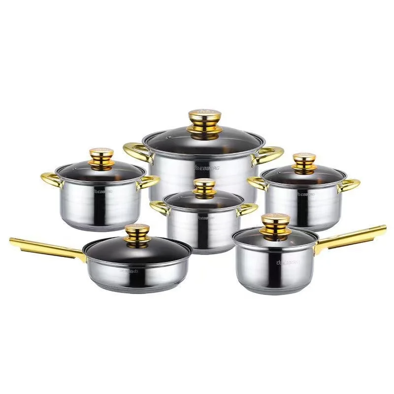 12pcs cookware non stick 304 stainless steel cookware sets aluminium cooking pot soup set