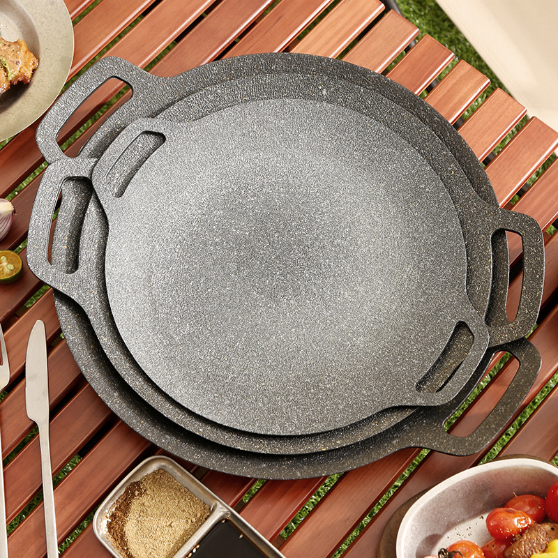 Stone healthy korean style grill pan 3.5mm cast iron non stick grill pan for camping