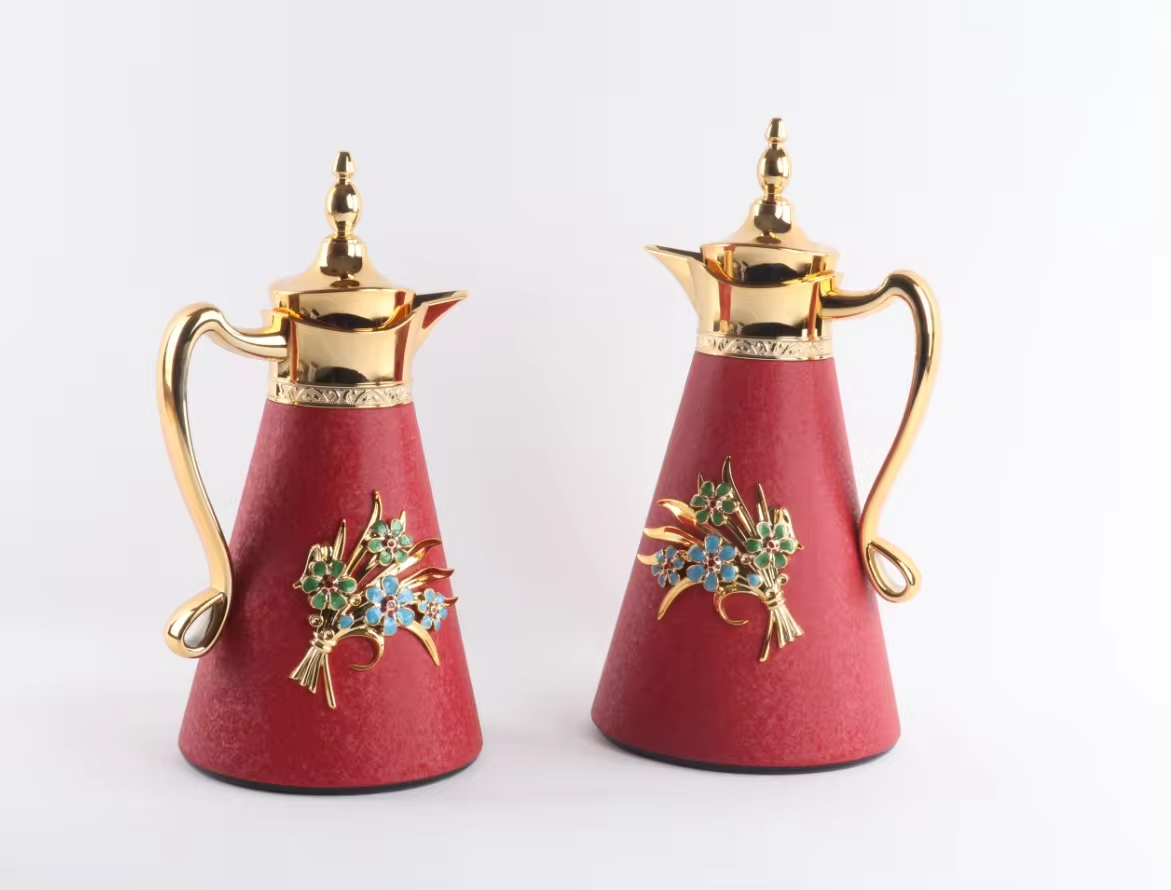 Arabic Style 700ML 1000ML Vacuum Flask Metal body Glass liner coffee thermos Two Carafe Piece Tea Pot Set Dallah Jugs