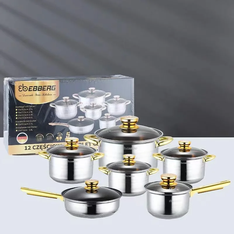 12pcs cookware non stick 304 stainless steel cookware sets aluminium cooking pot soup set