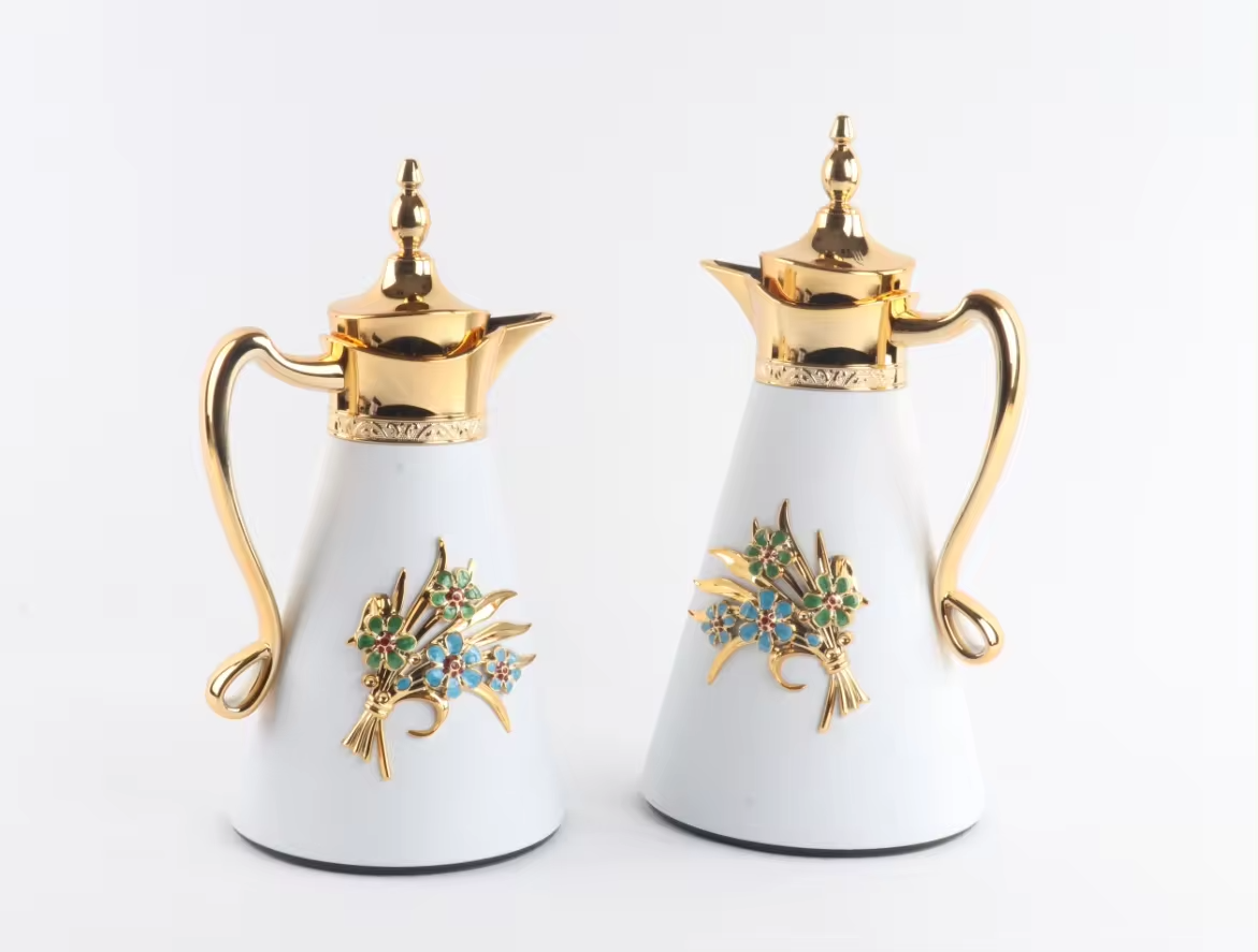 Arabic Style 700ML 1000ML Vacuum Flask Metal body Glass liner coffee thermos Two Carafe Piece Tea Pot Set Dallah Jugs