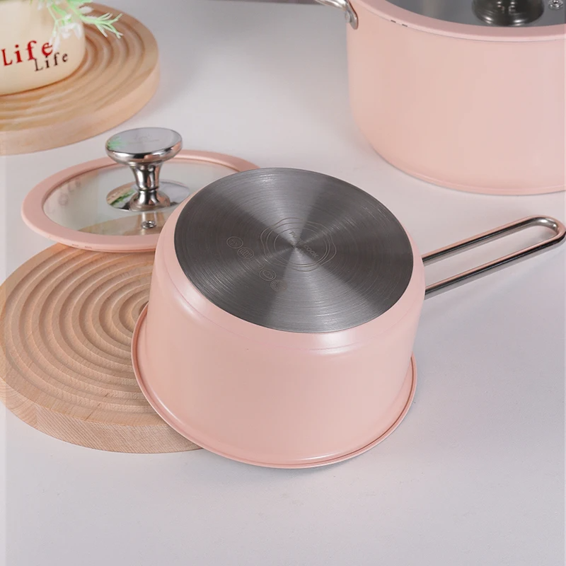 New Designer Korean Style 4 Pcs Durable Ceramic Paint Kitchen Induction Stainless Steel Cookware Sets Cooking Pot Set