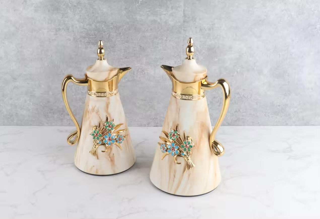 Arabic Style 700ML 1000ML Vacuum Flask Metal body Glass liner coffee thermos Two Carafe Piece Tea Pot Set Dallah Jugs