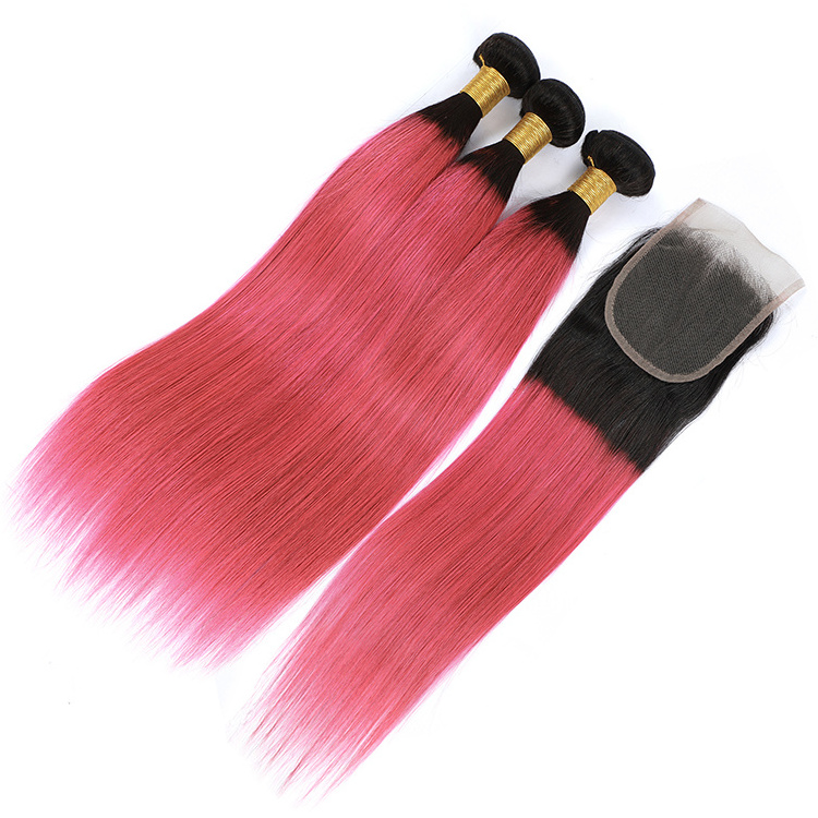 Ombre 1b/Pink# Straight Products Virgin Brazilian Hair, Wholesale Malaysian Virgin Hair