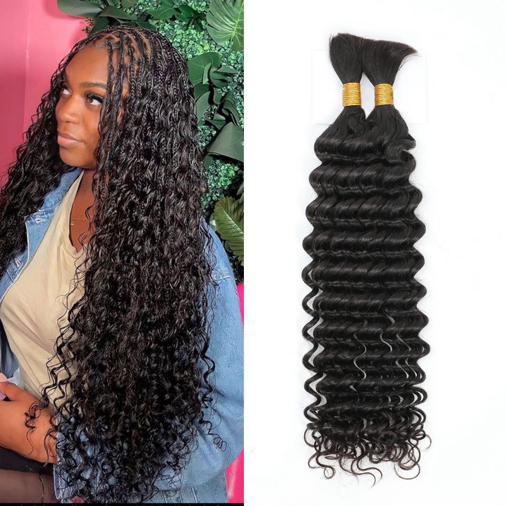 2bundles/pack Bulk Human Hair For Braiding No Weft Deep Wave Human Hair Braiding Bundle Hair Extension 14inches to 24inches