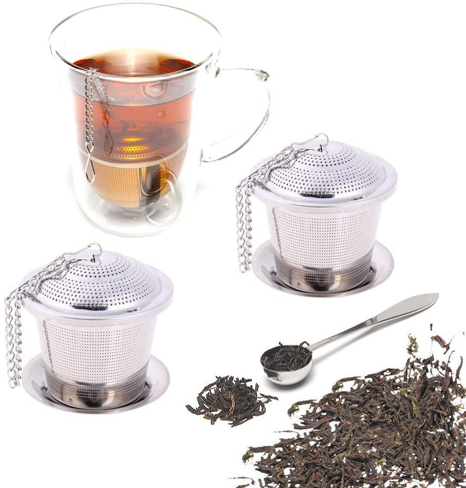 2 Pack Tea Infuser Steeper Set Stainless Steel Tea Brew Strainer with Drip Tray