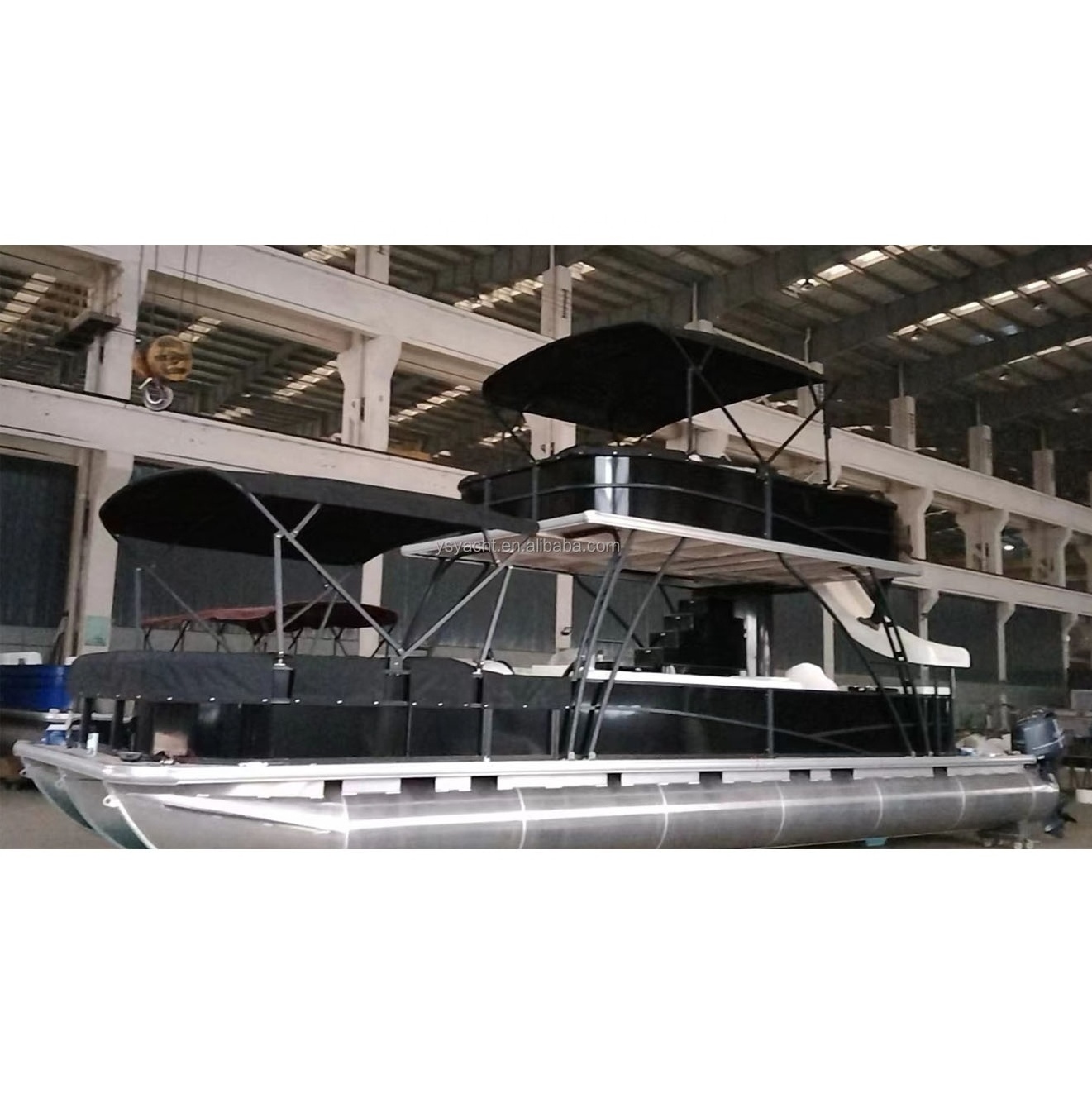 2023 new design fully welded double float tube party luxury aluminium pontoon boat with slide without outboard engine