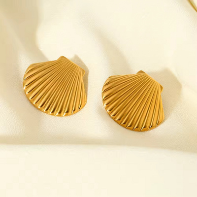 New Waterproof Tarnish Free 18K Gold Plated Stainless Steel Texture Earrings Women Hypoallergenic Shell Scallop Stud Earrings