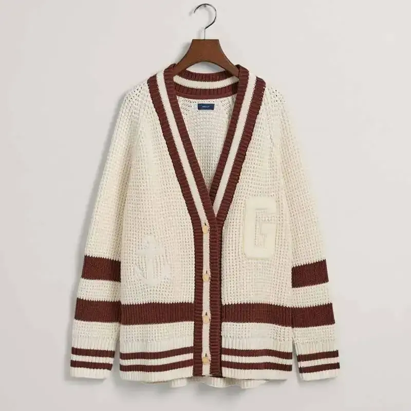 2024 wholesale Knitwear Supplier Manufactory Wholesale Custom Brand Design Sweater Women Oversized Varsity Cardigan