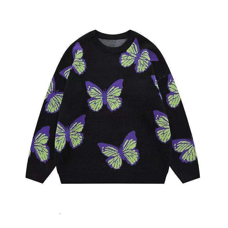 2024 Custom  Men Cotton Clothes Flower Butterfly Knitted Winter sweater long sleeve knitted pullover custom cotton sweater