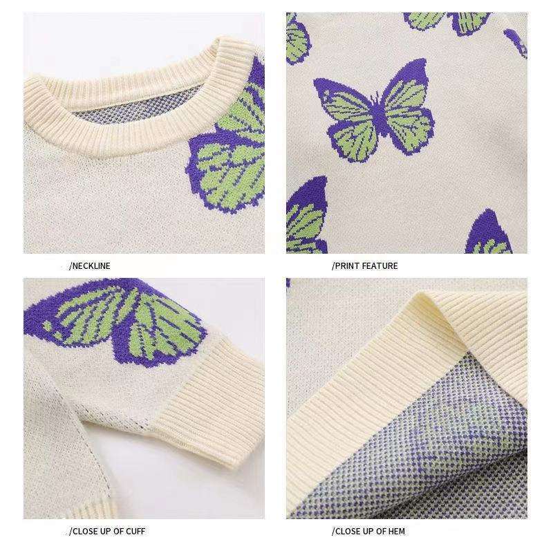 2024 Custom  Men Cotton Clothes Flower Butterfly Knitted Winter sweater long sleeve knitted pullover custom cotton sweater