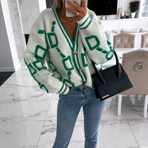 2024 Sweater coat single breasted towel embroidered V-neck top new loose knit cardigans for women