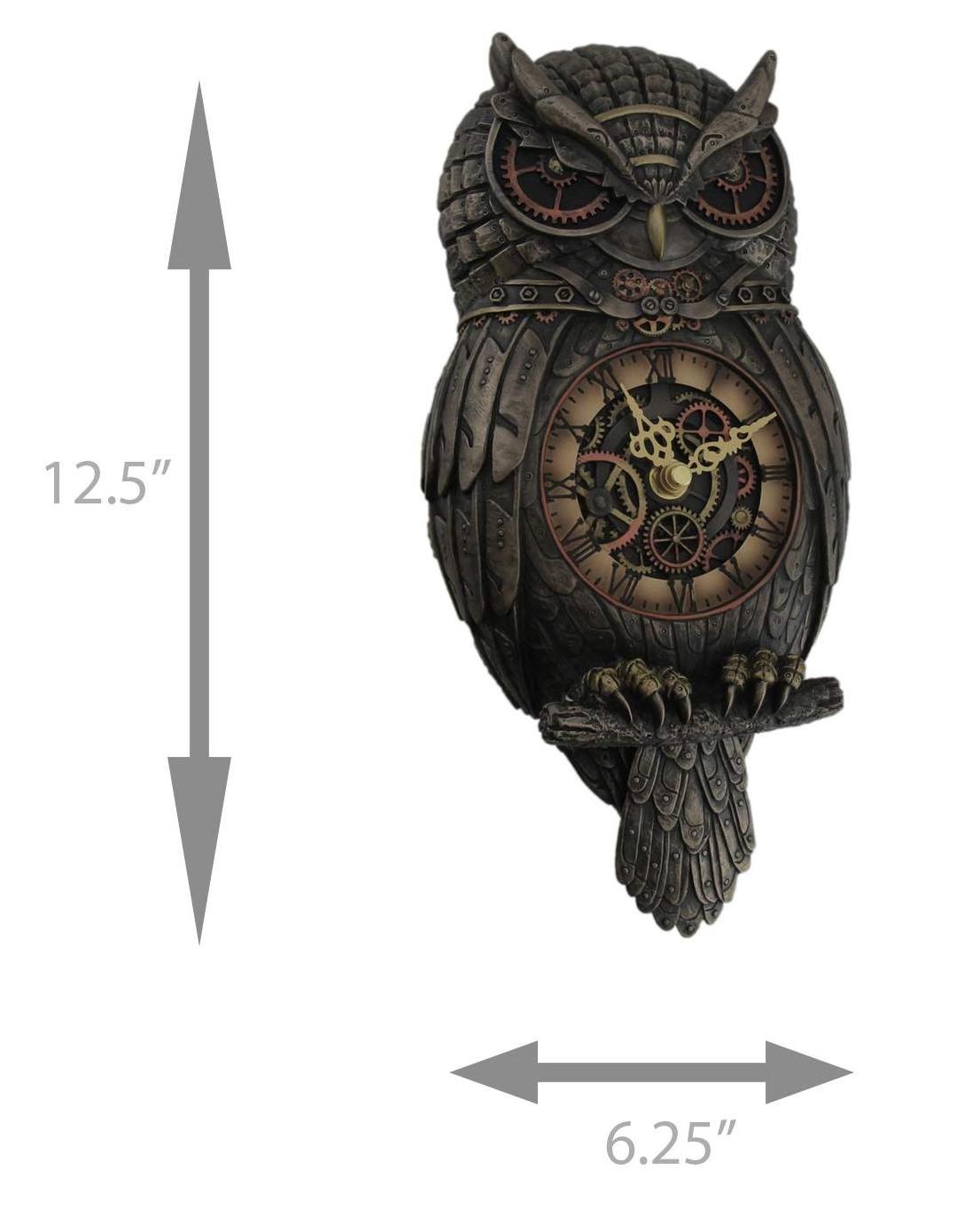 Cold Cast Resin Antique Bronze Steampunk Owl Pendulum Wall Clock owl figurine statue