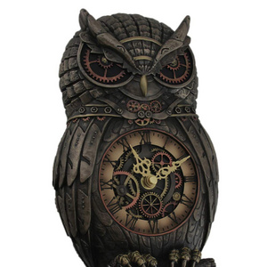 Cold Cast Resin Antique Bronze Steampunk Owl Pendulum Wall Clock owl figurine statue