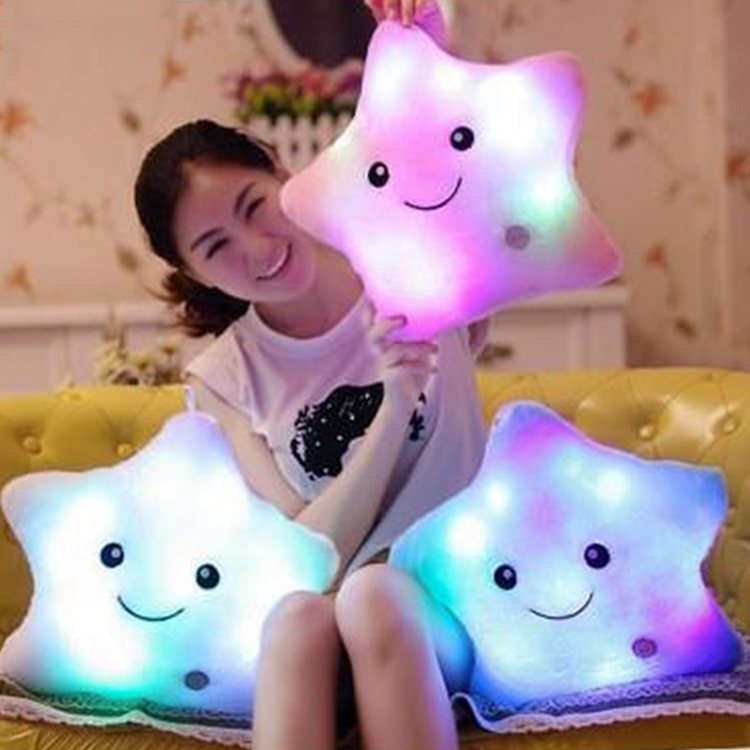 Free Shipping Wholesale colorful 40*35cm luminous pillow cute five pointed star led plush toy with light