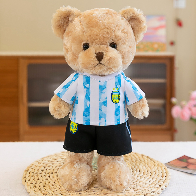 OEM custom designs mascot football player stuffed plush toy animal soft teddy bear plush toy with T shirt personalized logo