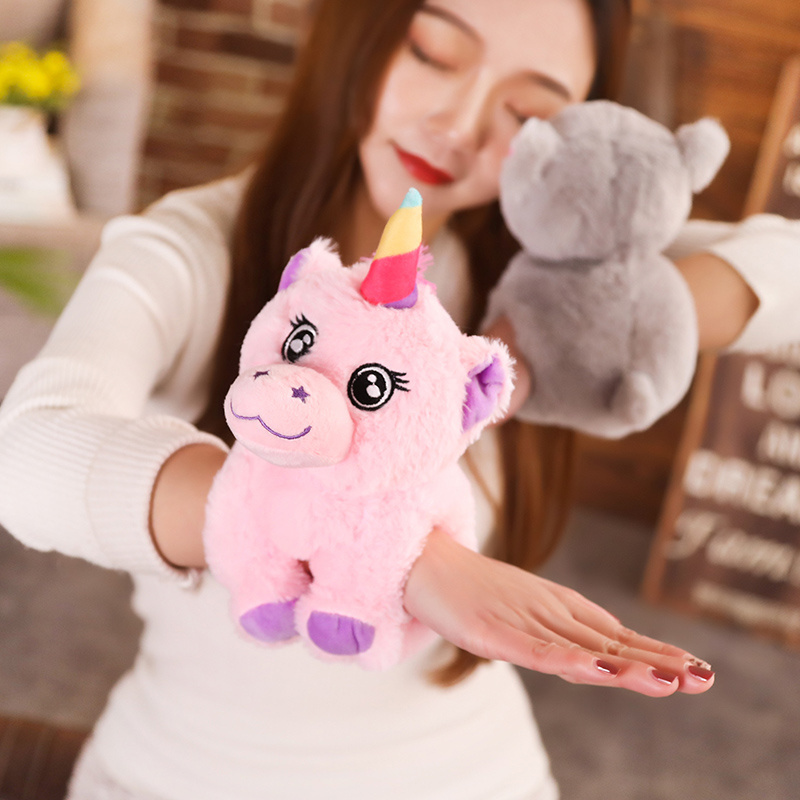 Custom Soft Toy Stuffed Animal Snap Bracelet Plush Slap Bracelet Kids Toy Peluche Unicornio Wholesale