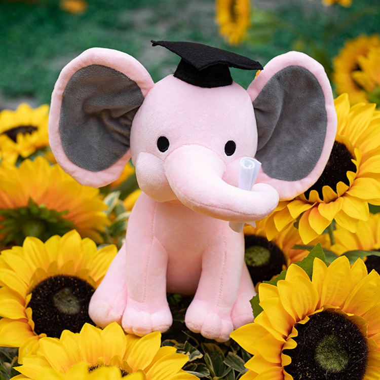 Custom logo cute children kids baby elephant doll pp cotton plush stuffed animal soft graduation elephant toy