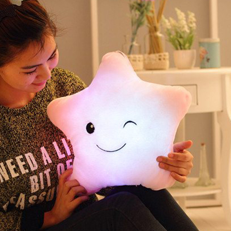 Free Shipping Wholesale colorful 40*35cm luminous pillow cute five pointed star led plush toy with light