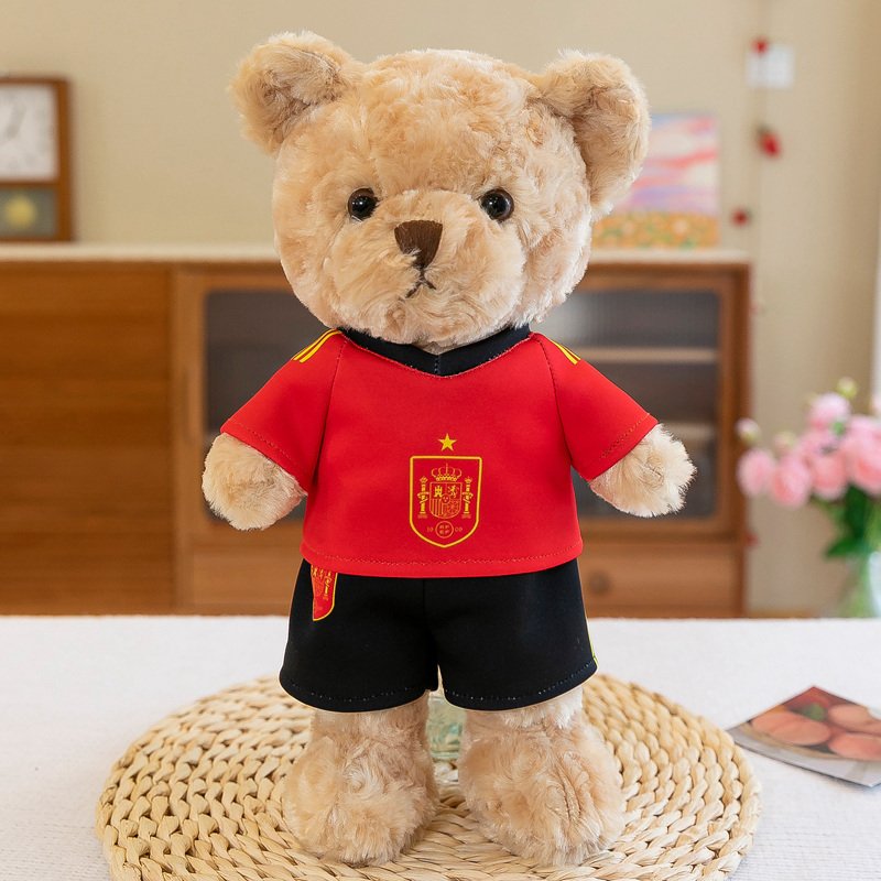 OEM custom designs mascot football player stuffed plush toy animal soft teddy bear plush toy with T shirt personalized logo