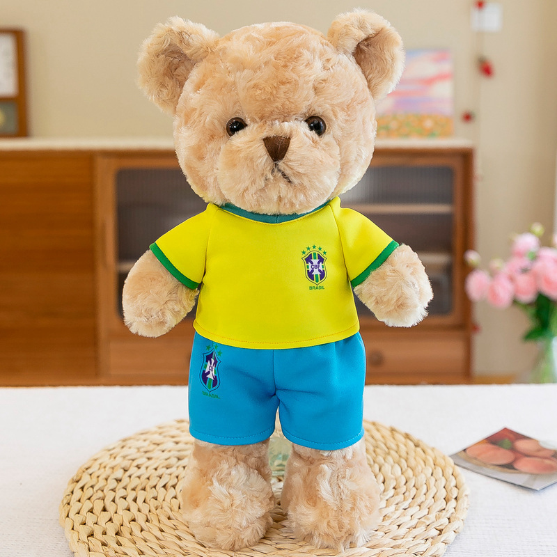 OEM custom designs mascot football player stuffed plush toy animal soft teddy bear plush toy with T shirt personalized logo