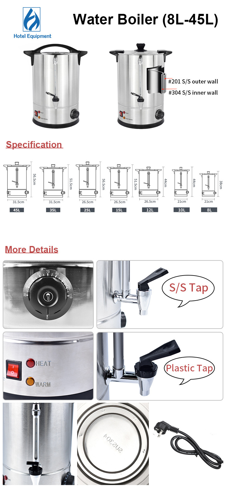 Stainless steel commercial water boiler electric hot water boiler milk tea coffee drinking bucket dispenser