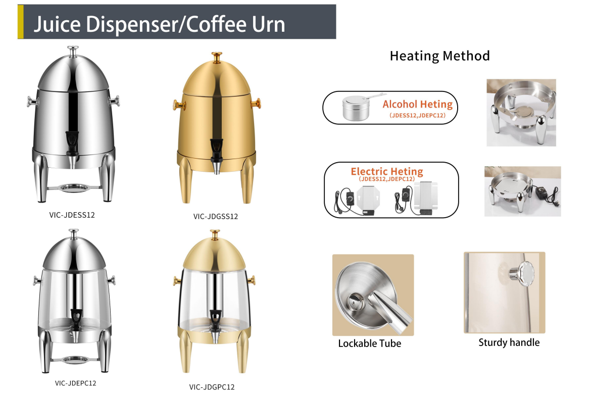 12L Gold Deluxe Stainless Steel 48 Cups Coffee Chafer Urn beverage dispenser