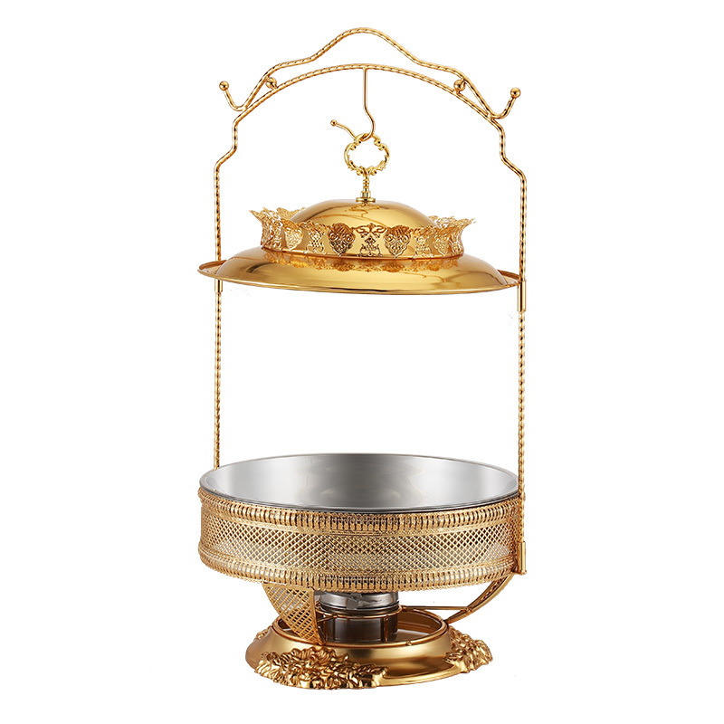 Chinese style Commercial Stainless Steel Gold deluxe chaffing dish Round buffet food warmer