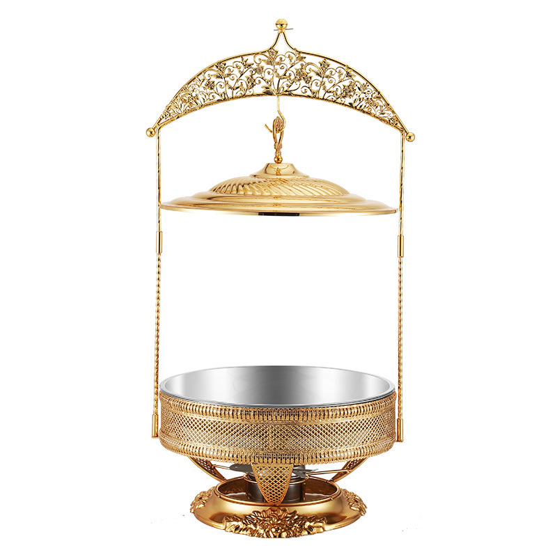 Chinese style Commercial Stainless Steel Gold deluxe chaffing dish Round buffet food warmer