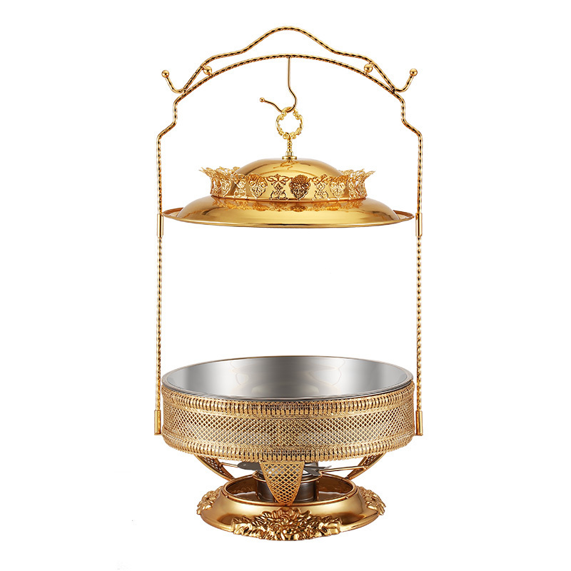 Chinese style Commercial Stainless Steel Gold deluxe chaffing dish Round buffet food warmer